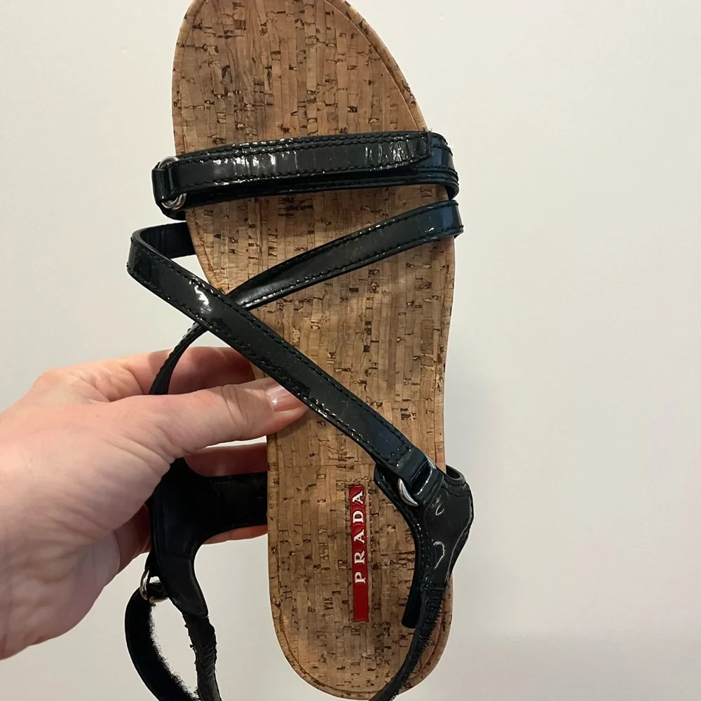 Prada Sport Black Cork Sandals used Velcro - Picture 5 of 8